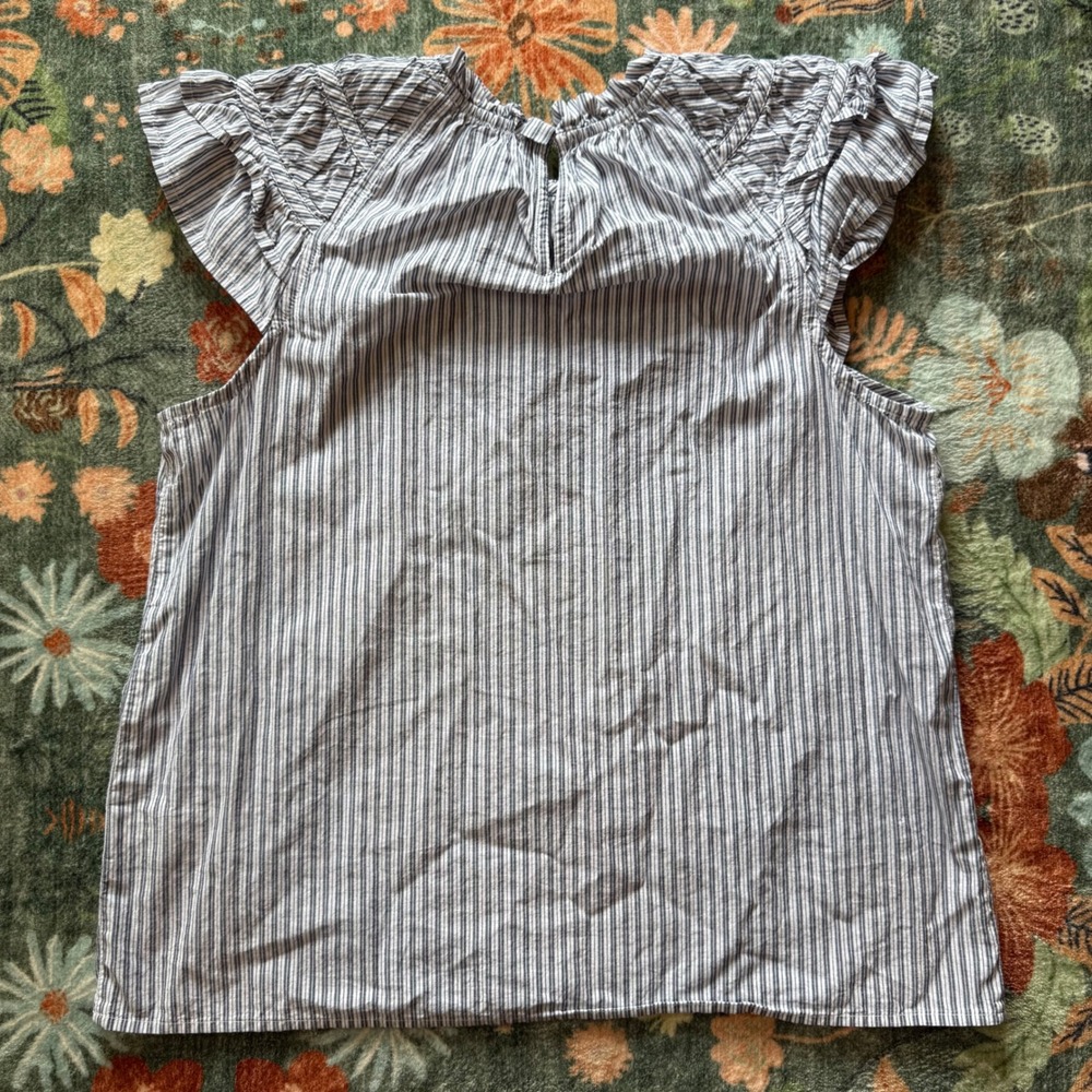 J.Crew Womens Blue White Striped Ruffle Flutter Sleeve Cotton Blouse Top Size M - Picture 6 of 6